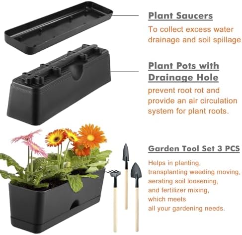 6-Pack Window Boxes Planters 16 Inch Rectangle Plant Box Rectangular Planters for Outdoor and Indoor Plants Plastic Windowsill Planter for Herbs Vegetable Flowers Long Window Sill Planters