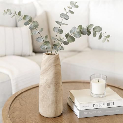 Natural Wood Vase for Dried Flowers – 9 Inch Decorative Table Vase