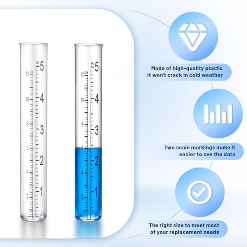 Larrel 2 Pcs Plastic Rain Gauge Replacement Tubes, 5.31inx0.91in/13.5cmx2.3cm Clear Practical Outdoor Rain Gauges with Dual Scales Outdoor Rains Gauges for Outdoors Garden Yard Home Using