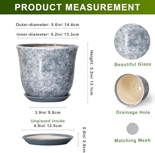 Ceramic Planter, 6 Inch Plant Pot for Indoor Plants, Grey