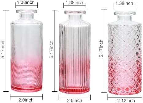 Pink Glass Bud Vase Set in Bulk, 9pcs Mini Vintage Flower Vases