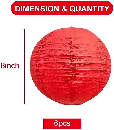 BEISHIDA 8 Inch Red Paper Lanterns 6 Packs Hanging Round Chinese Lantern