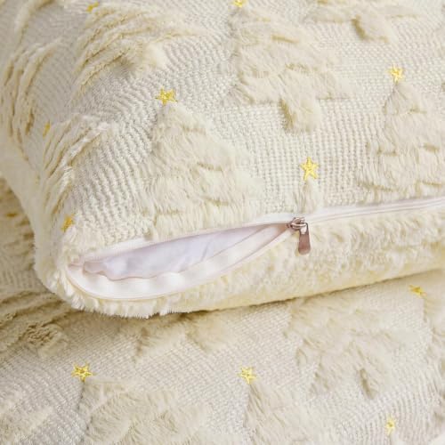 Softalker Christmas Pillow Covers 16x16 Set of 2, Beige Xmas Tree Decor