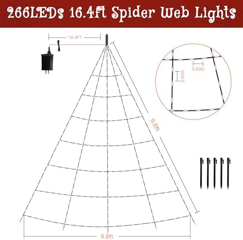 Ollny Halloween Lights Outdoor 266 LEDs Spider Web Lights Purple 9.8FT Tall