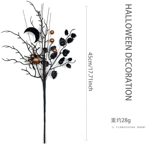 3 Pack Artificial Halloween Floral Picks Purple Orange Black Berry Stems Halloween Tree Branches with Glitter Ball for Halloween Party Flower Arrangement Centerpieces (Orange)