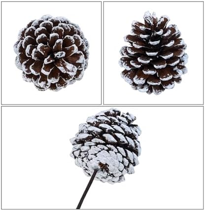 Winlyn 20 Pcs Frosted Natural Pinecone Picks Christmas Picks White Tipped Pine Cones Ornaments with Wired Stems 6.9" Tall for Christmas Tree Floral Arrangements Crafts Wreath Winter Holiday Decoration