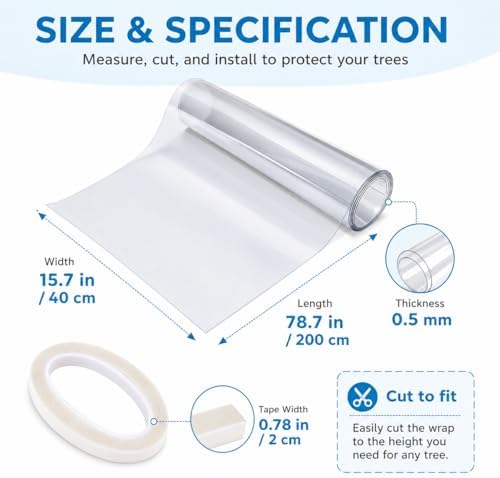 Squirrel Baffle 78.7 Inch – Clear Plastic Tree Trunk Protector Wrap for Bird Feeder Poles and Wooden Posts – Outdoor Climbing Barrier Guard