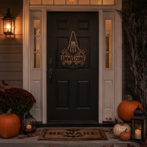Halloween Decorations - Gothic Unwelcome Wooden Sign for Front Door