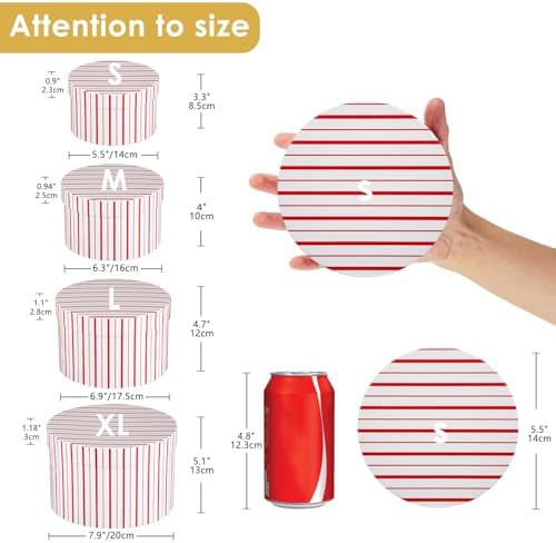 Oairse Gift Boxes with Lids for Presents Red and White Striped Round Box for Flower Arrangements Set of 4 Nesting Gift Boxes Bulk for Bridesmaid, Proposal, Wedding, Birthday, Party Favor Graduation
