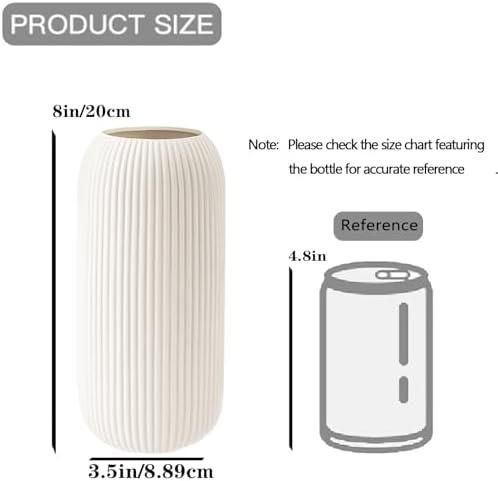 Ceramic Vase for Flowers – Modern Small Ribbed Textured Flower Vase for Home Decor, Pampas Grass, Decorative, Farmhouse, Coffee Table, Kitchen Centerpieces, Bookshelf and Home Living (White)