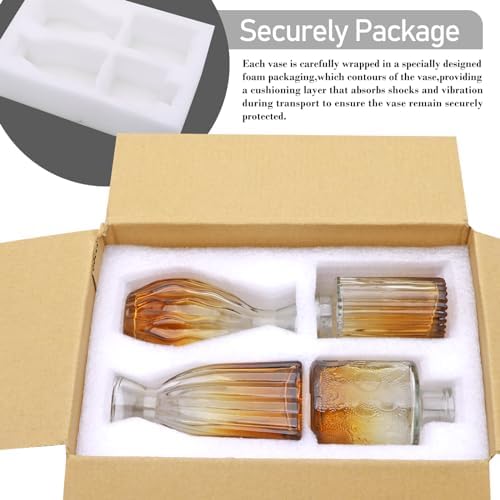 Glass Bud Vases Set of 4, Small Brown Flower Vases for Wedding Centerpieces