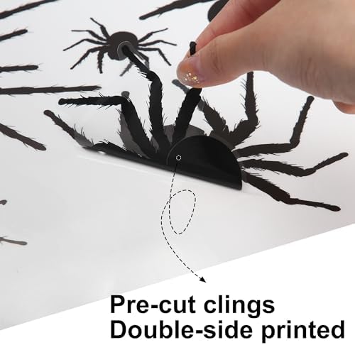 9 Sheets Halloween Window Clings Extra Large Black Spider Window Decals Scary Spider Web Silhouette Windows Stickers Double Sided Windows Clings for Halloween Home School Office Glass Party Decor