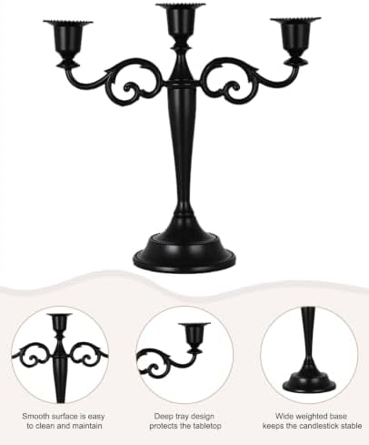 Black Candelabra Halloween 3 Arm Matte Gothic Taper Candle Holder