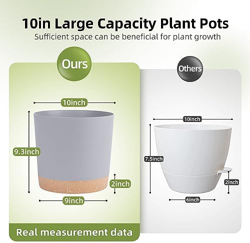 QCQHDU 10 inch Plant Pot, 2 Pack Planters for Indoor Plants with Drainage Holes & Saucer, Outdoor Flower Pots Home Garden Modern Decor