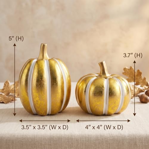 FESTGLOX 2Pcs Resin Pumpkin Figurines, Fall Thanksgiving Decor