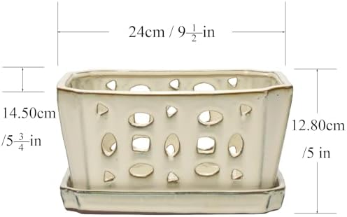 W&W Orchid Pot with Holes and Saucer for Repotting, Cream White, 9.7 Inch