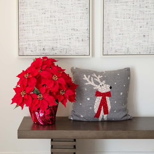 Nearly Natural 19 in Artificial Lush Red Poinsettia in Wrapped Planter