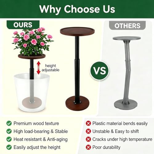 1 Pack Wooden Plant Risers for Inside Pot Adjustable Height 7.9-13.8 Inch