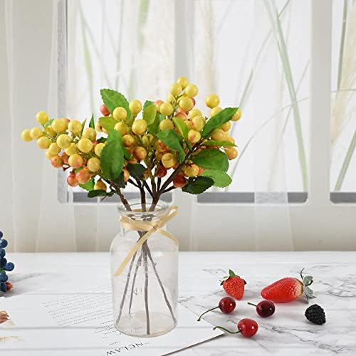 Artificial Berries, 4PCS Artificial White Orange Berries Fake Berries Christmas Lifelike Whiteberry Stems Faux Fruit for Wedding Home Kitchen Party Crafts Decoration