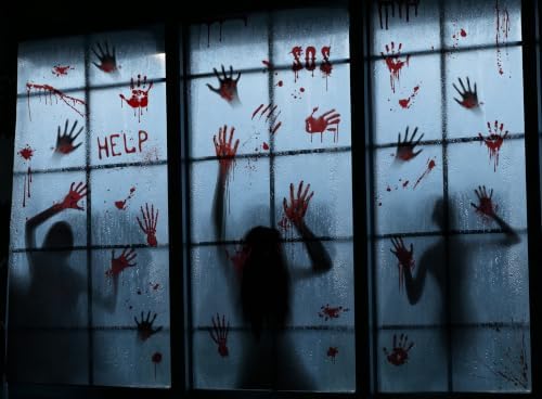 Large Halloween Window Clings Decorations Bloody Handprint Footprint