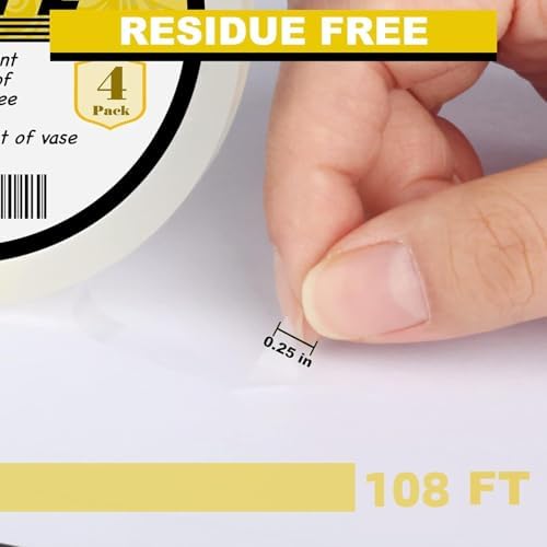 4Packs Clear Floral Tape - 1/4 inches Wide Floral Vase Tape, Clear Waterproof Floral Tape for Fresh Flower Bouquets and Flower Arrangements Crafts (0.25inch*4Packs), 0.25inch*4Pack