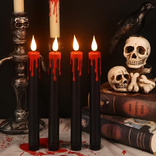 Eldnacele Black Flameless Taper Candles Battery Operated with Remote Timer