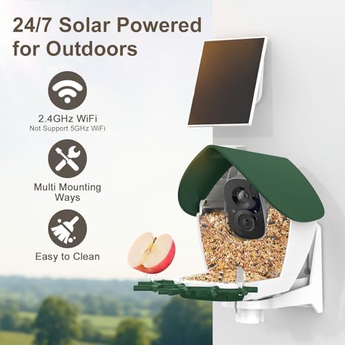 Smart Bird Feeder with Camera Solar Powered 2K HD Live Video with 32GB Card
