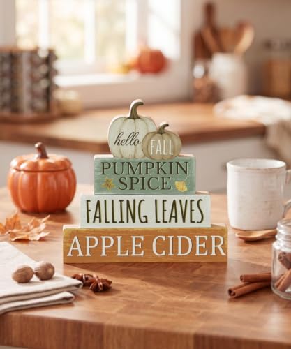 Putuo Decor Fall Decor for Home, Hello Fall Table Sign with Pumpkins Leaves