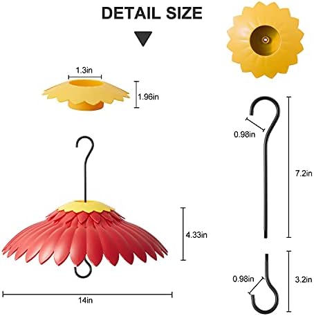 Beserie Squirrel Baffle Hummingbird Feeder Shade Cover Dome Shield Hang from Bird Feeders for Outdoors Squirrel Proof Protect Feed Red Yellow Attract Hummingbirds Moat Proof-14inch(Red)