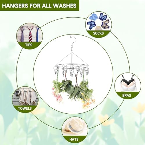 Bokon 4 Pcs Hanging Herb Drying Rack with Stainless Clips Hook, Round