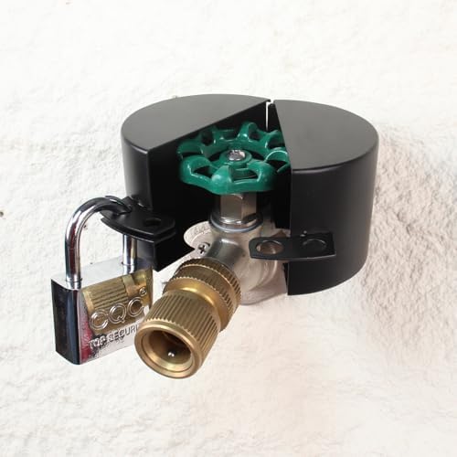 Outdoor Faucet Lock Cover with Padlock Water Spigot Lock Gate Valve Lockout Device Hose Bib Lock Childproof Exterior Faucet Locks, Stop Unauthorized Water Use,Black