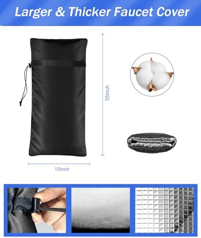 Outdoor Faucet Covers for Winter Freeze Protection, POROLIR Large 35" H X 15" W Thicker Insulation Long Faucet Sock for Outdoor Faucets & Yard Hydrant Hose Bib Insulated Spigot Covers Black