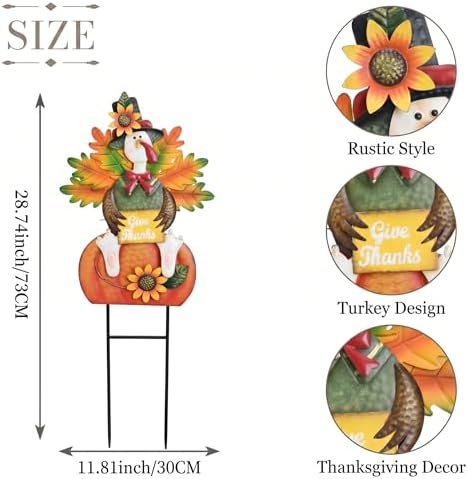 TERESA'S COLLECTIONS Fall Outdoor Decor Metal Pumpkin Garden Stake 29"
