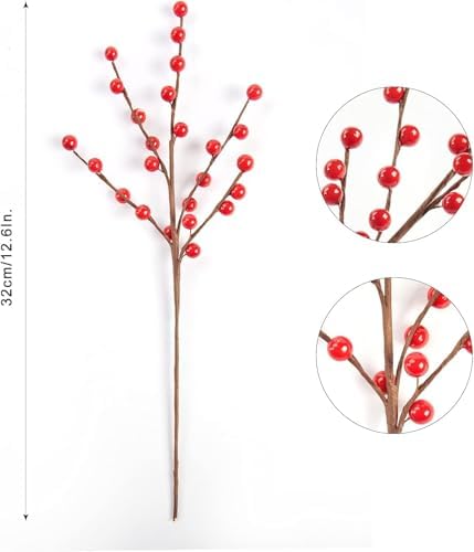 joyhalo 36 Pack 12.6in Red Berry Stems