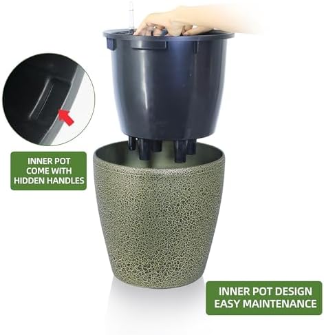 Dexceder 13x12 Self Watering Planter with Wheels (Black Gold Crackle)