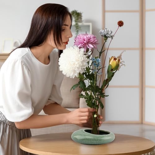 Ikebana Flower Frog Kit – Ceramic Bowl w/ 1.65" Kenzan for Japanese Arrangement