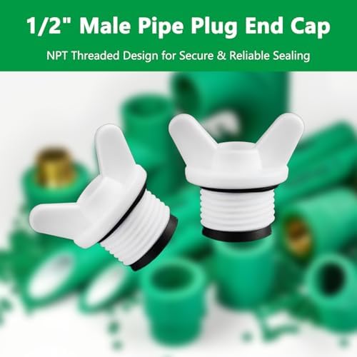 5PCS 1/2 Pipe Plug Male Thread Caps and Plugs for Garden Sprinkler and Water Hose NPT End Stopper for Irrigation Tubing Tank White 3/4" ID Fittings for Outdoor Use