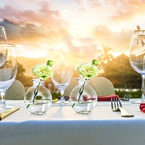 SOUJOY Set of 12 Small Glass Ball Bud Vase, Unique Mini Low Sitting Flower Vase, Clear Floral Centerpieces for Home Decor, Weddings, Floral Arrangements, Events, Parties