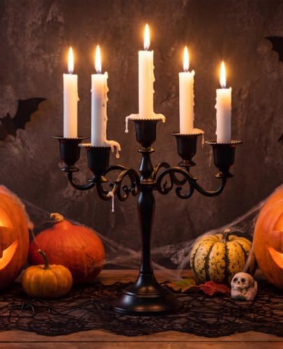 Black Candelabra Halloween 5 Arm Matte Gothic Taper Candle Holder