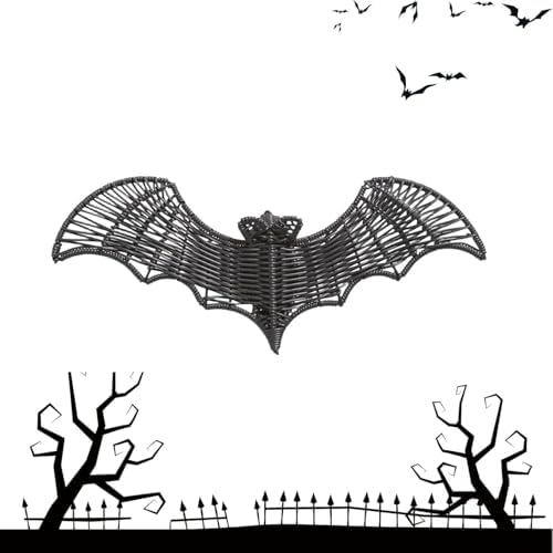 Black Woven Rattan Bat Ornament, 9.8in Hanging Halloween Decorations