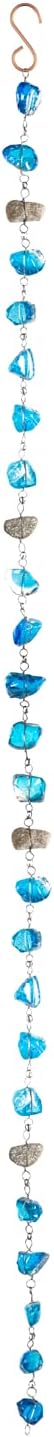 Evergreen 6 Feet Long Blue Glass and Metal Rain Chains for Gutters | Rain Catcher Chain Replacement Downspout