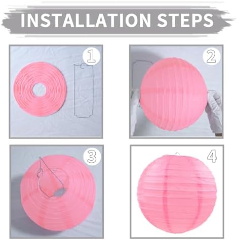 Pink Paper Lanterns Decorative, Pink Hanging Round Paper Lanterns for Wedding Bridal Baby Shower Valentines Day Gender Reveal (9 PCS)