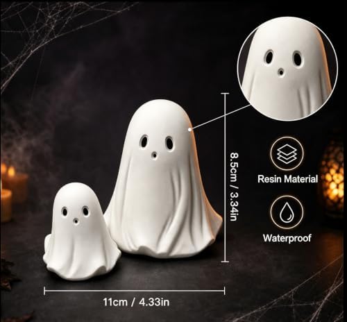 Halloween Ghost Figurine White Decorative Cute Ghost Ornaments Resin Spooky Ornaments for Holiday Home and Office Decorations