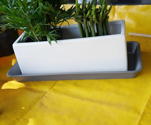 VUWEZ 6 Pack Rectangular Plastic Plant Tray Saucer, Gray, 6.5 X 13 Inch, Indoor/Outdoor, High Load Bearing, Water Resistant