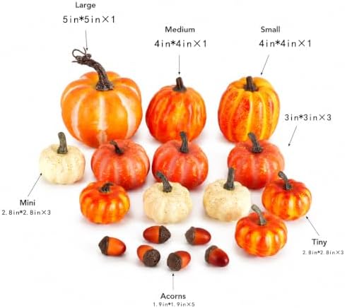 18Pcs Stacked Mini Faux Artificial Foam Pumpkins for Fall Autumn Decorations, Thanksgiving Halloween Table Decorating