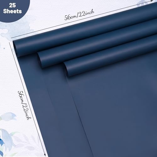 woric 25 Sheets Navy Blue Flower Bouquet Wrapping Paper