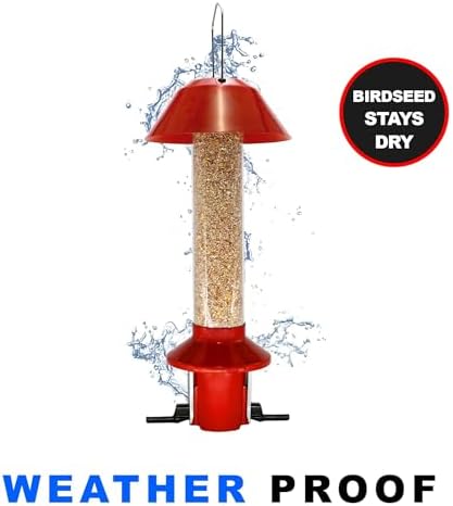 Roamwild PestOff Red Squirrel Proof Cardinal Bird Feeder Mixed Seed Sunflower Heart Version - RED - 3LBS Seed Capacity – 20.5”x7.5”x7.5” (w/Hanger)