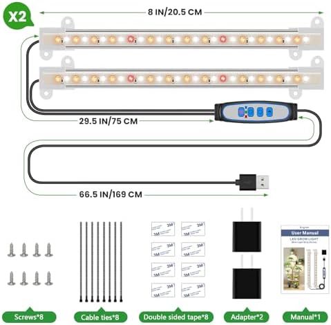 Wiaxulay 8in Grow Lights for Indoor Plants, Full Spectrum Plant Light Strip