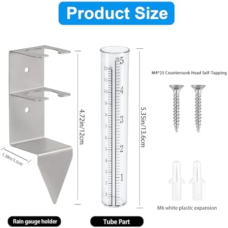 Rain Gauge Outdoor, 5" Rain Gauge with Stainless Steel Rack Holder