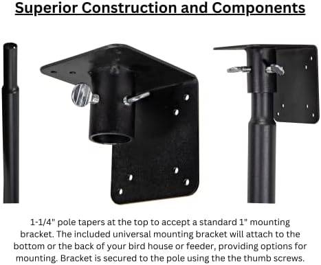 Squirrel Stopper Universal Mounting Pole Kit - Heavy Duty Bird House or Bird Feeder Pole for Outdoors, Galvanized Steel, Threaded Joints, 30 lb Capacity, Auger Base